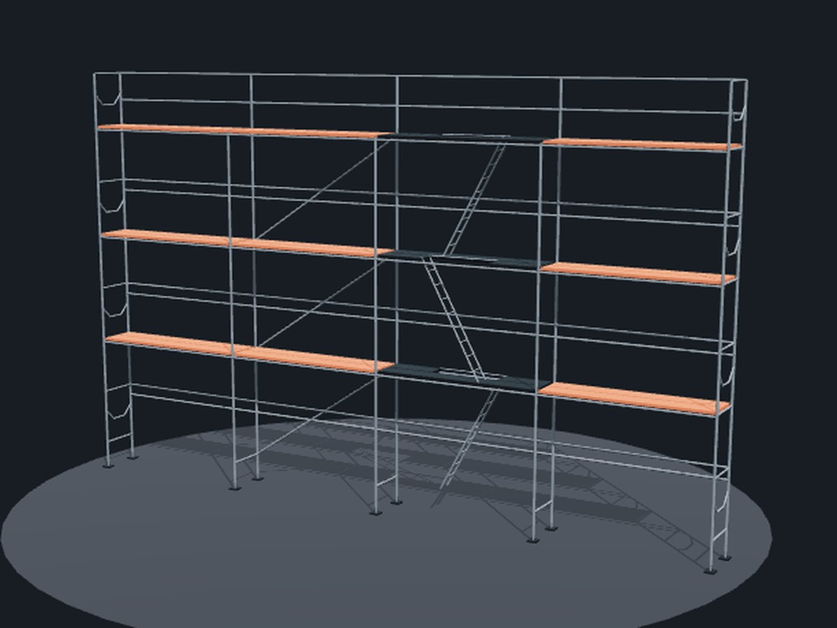 3D náhled sestavy Rámové lešení SP 70 — 12 × 8,5 m — délka 12 m, pracovní výška 8.5 m