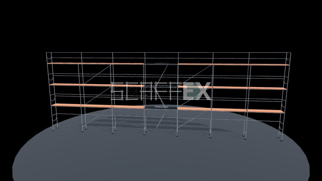 3D náhled sestavy Rámové lešení SP 70 — 21 × 8,5 m — délka 21 m, pracovní výška 8.5 m