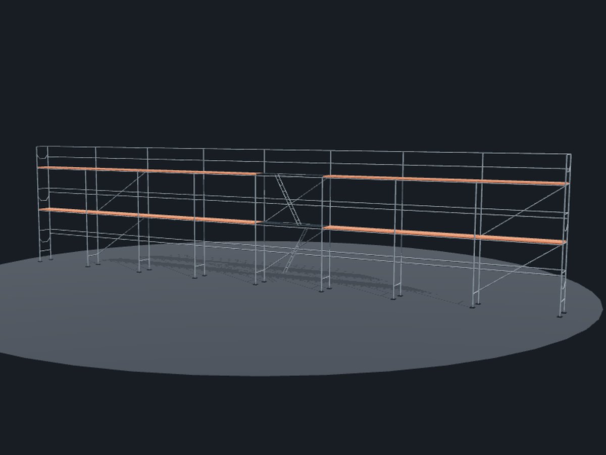 3D náhled sestavy Rámové lešení SP 70 — 24 × 6,5 m — délka 24 m, pracovní výška 6.5 m