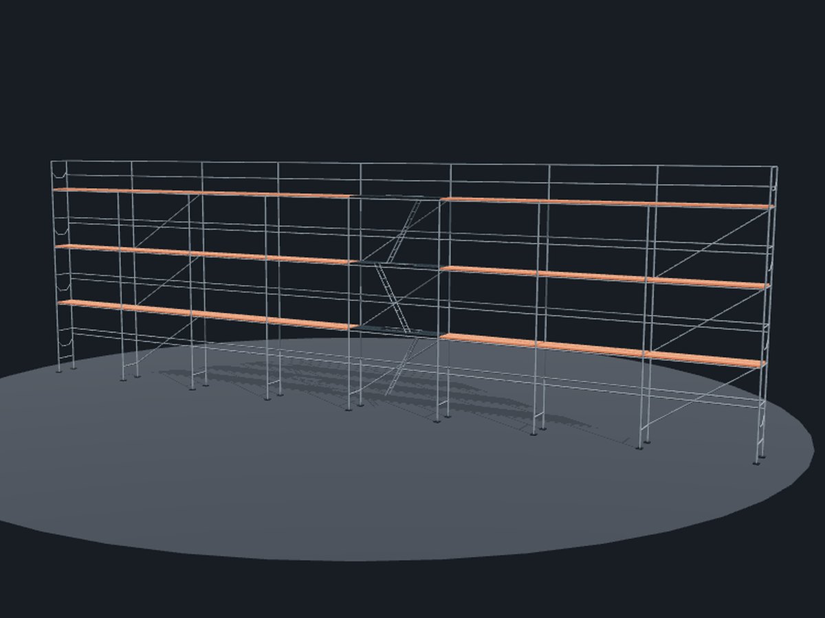 3D náhled sestavy Rámové lešení SP 70 — 24 × 8,5 m — délka 24 m, pracovní výška 8.5 m