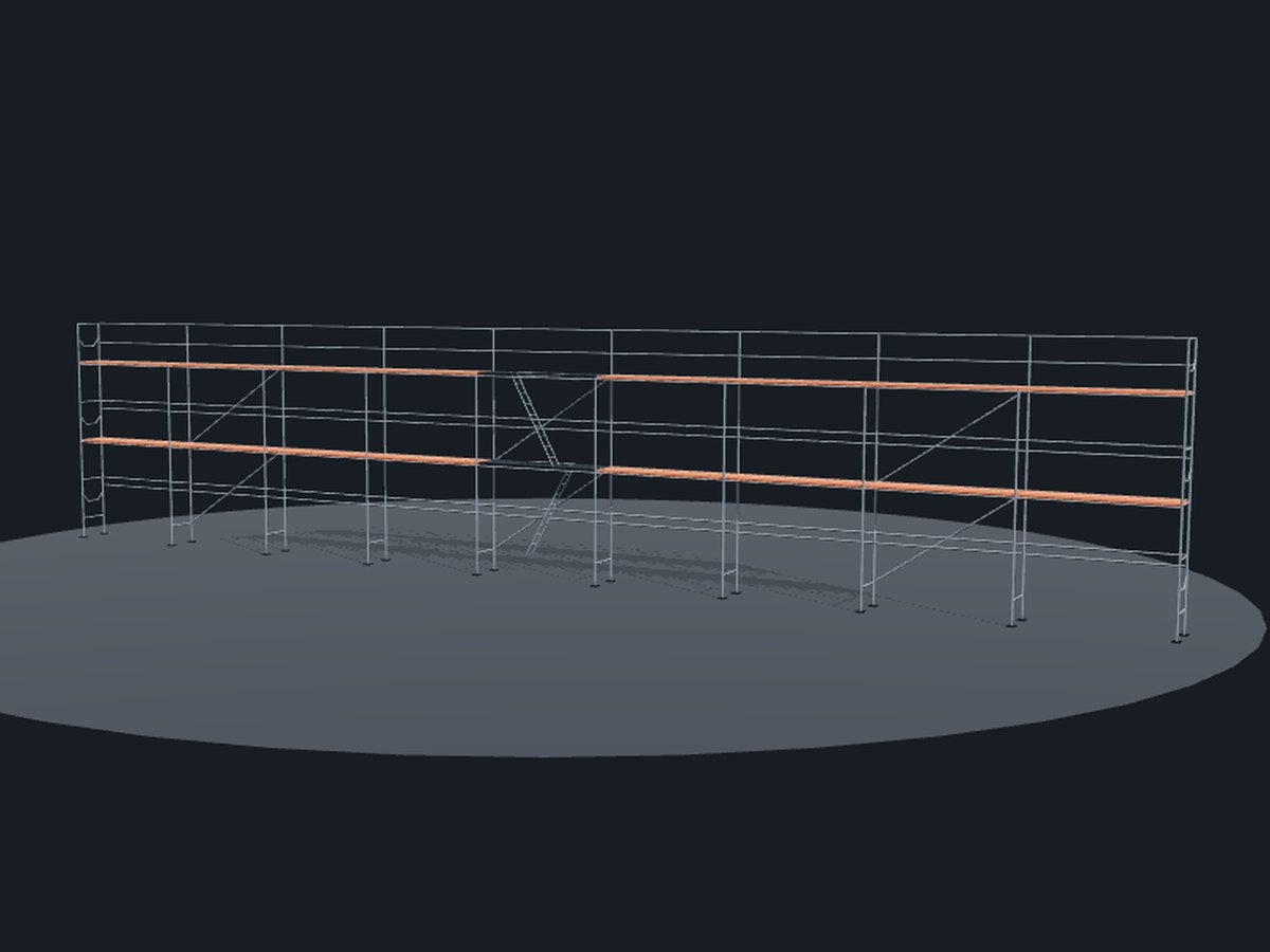 3D náhled sestavy Rámové lešení SP 70 — 27 × 6,5 m — délka 27 m, pracovní výška 6.5 m