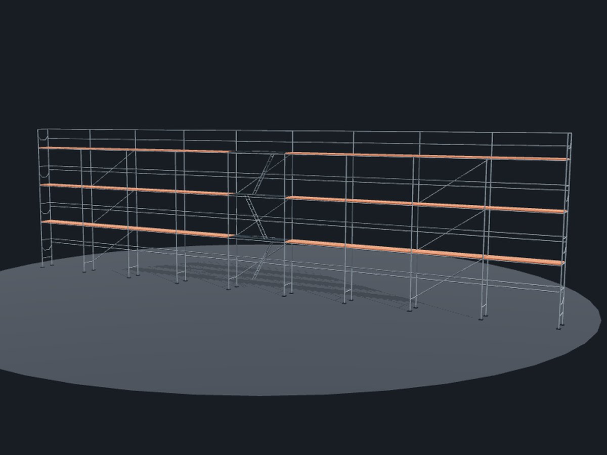 3D náhled sestavy Rámové lešení SP 70 — 27 × 8,5 m — délka 27 m, pracovní výška 8.5 m