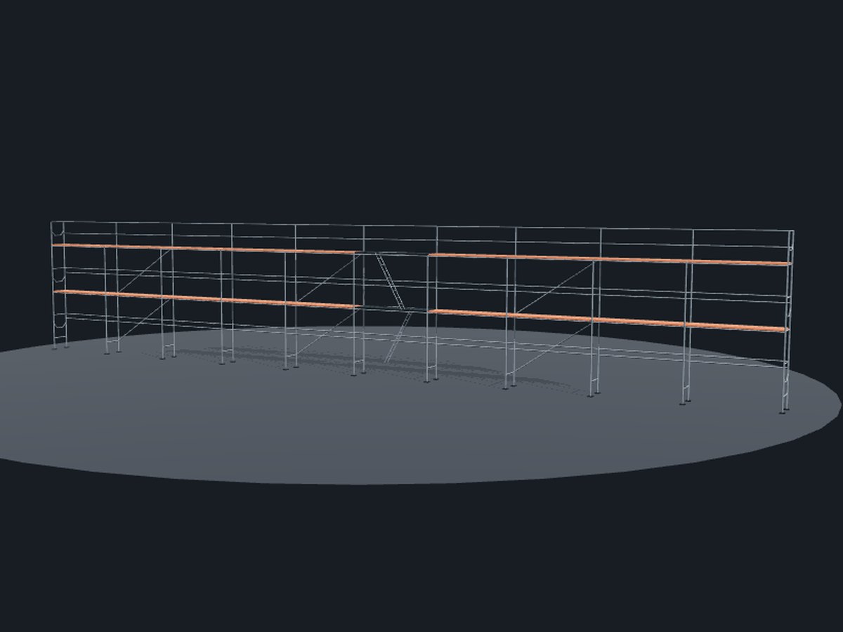 3D náhled sestavy Rámové lešení SP 70 — 30 × 6,5 m — délka 30 m, pracovní výška 6.5 m