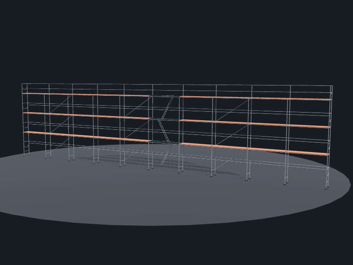 3D náhled sestavy Rámové lešení SP 70 — 30 × 8,5 m — délka 30 m, pracovní výška 8.5 m